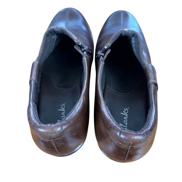 Clarks Clogs Brown Leather Chunky Heel Casual Shoes Side Zip Comfort sz 7 M - Picture 10 of 16